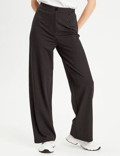 Pantalon jambe large noir femme