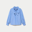 Blouse ample col montant manches longues bleu femme