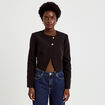 Blazer droit cropped col rond noir femme