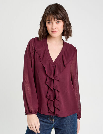 Blouse avec volants prune femme