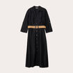 Robe longue évasée ceinturée noir femme
