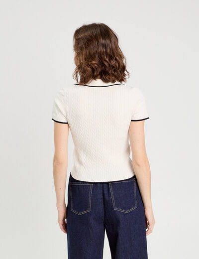 Top col polo manches courtes blanc femme