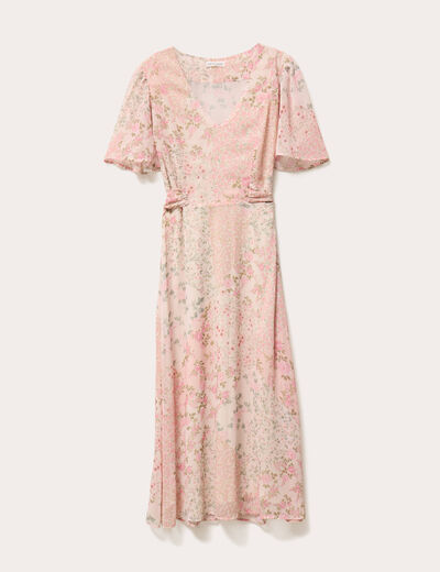 Robe midi évasée col en V rose pastel femme