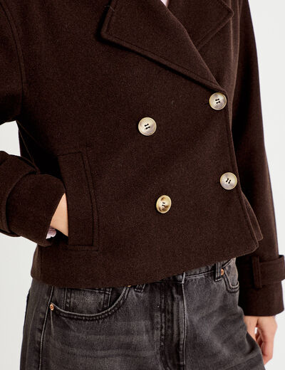 Trench court boutonn&eacute; marron fonc&eacute; femme