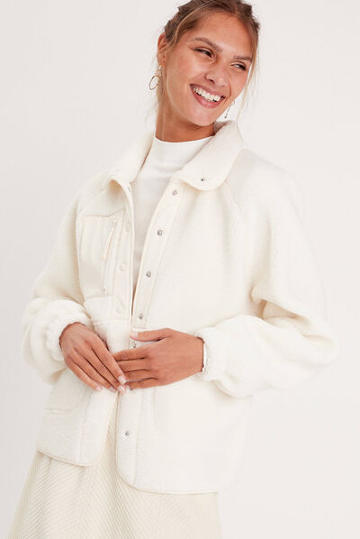 Veste oversize laine mouton ecru femme