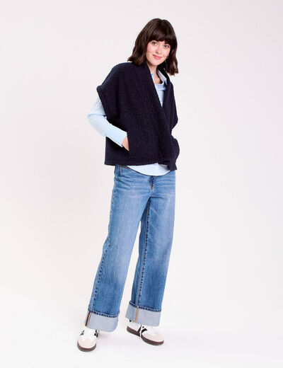 Gilet polaire manches courtes bleu marine femme