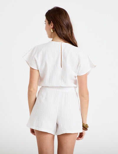 Combishort pliss&eacute; blanc femme