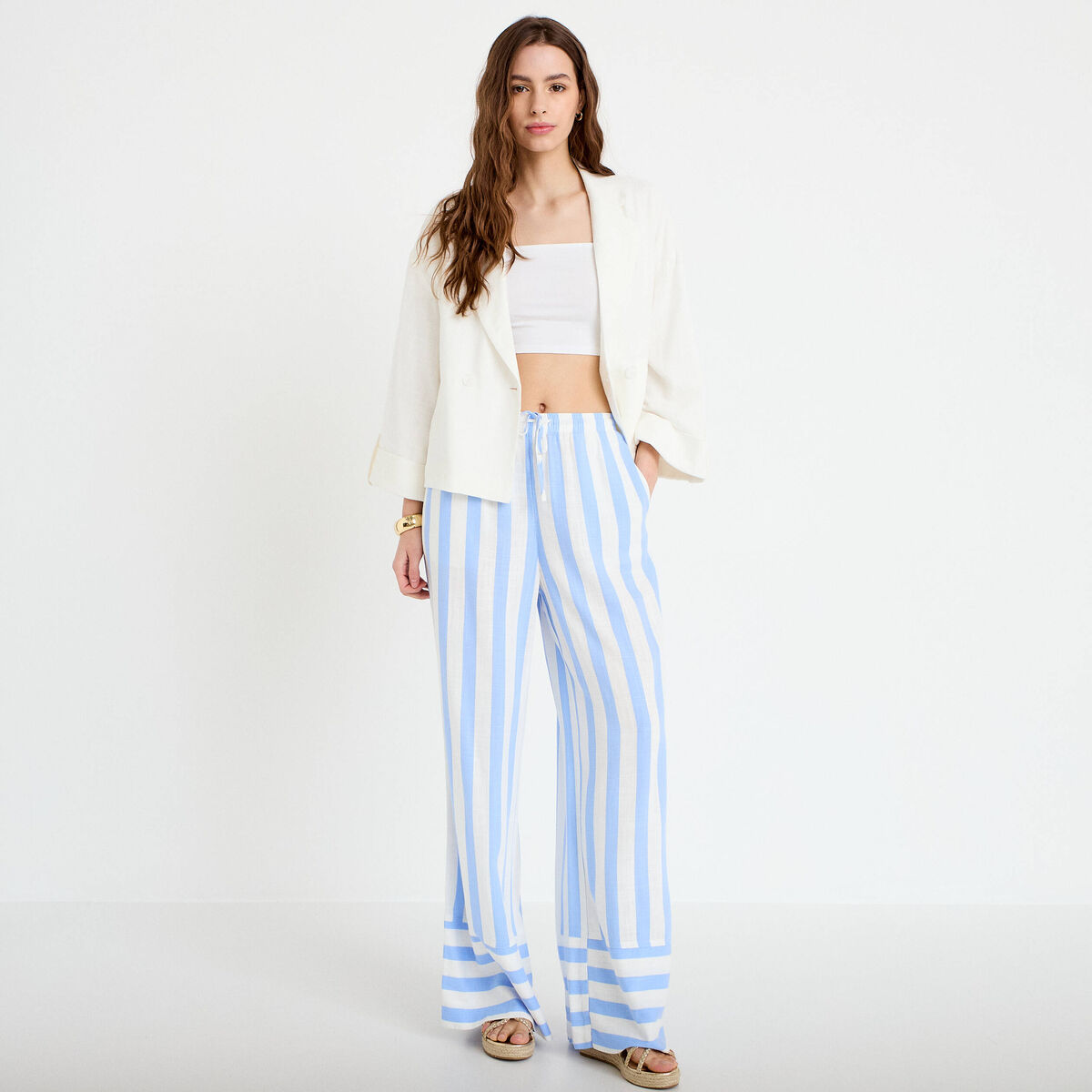 Pantalon large taille standard blanc femme