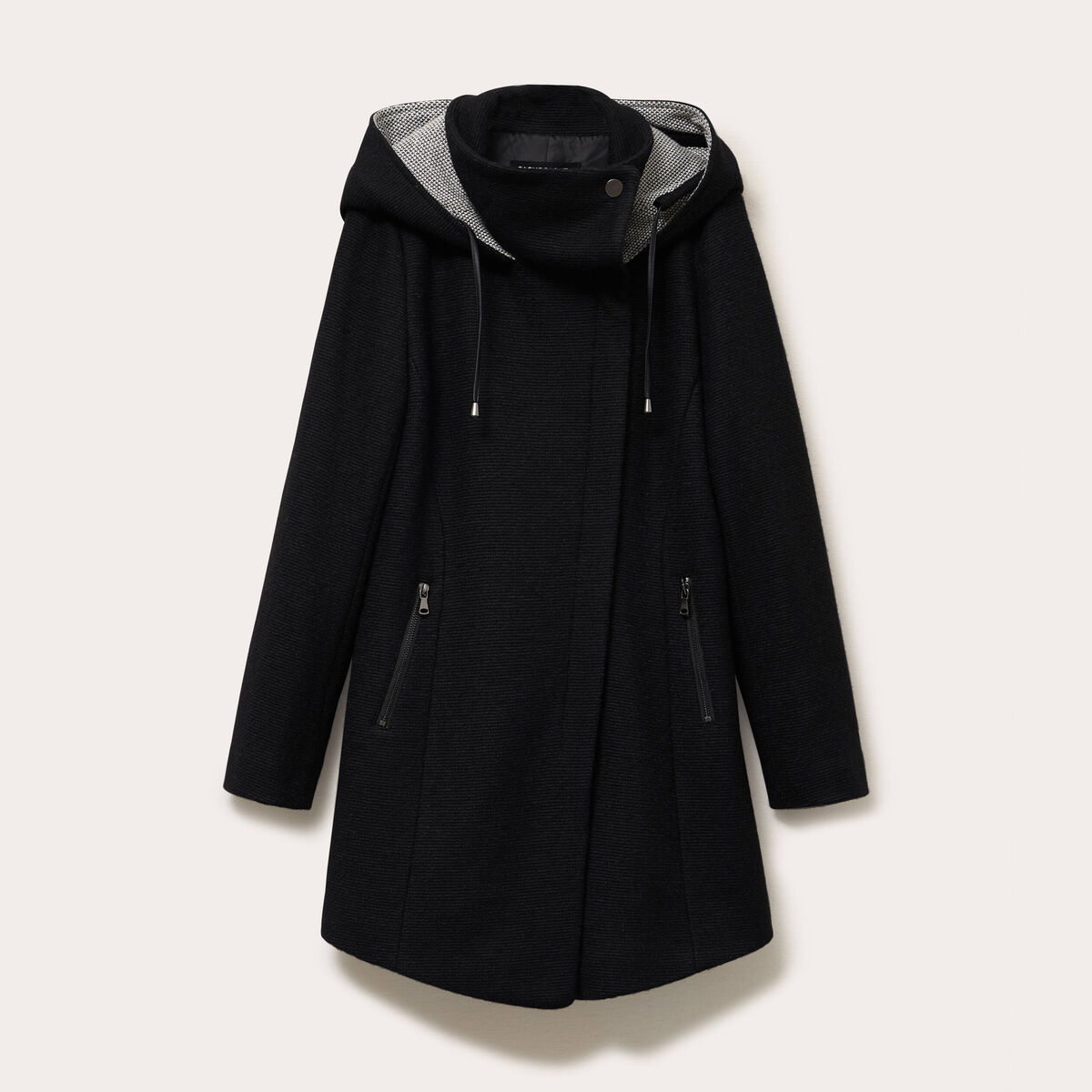 Manteau cintr&eacute; asym&eacute;trique noir femme
