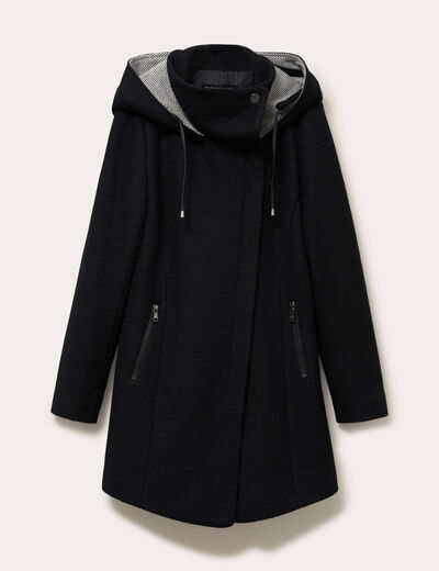 Manteau cintr&eacute; asym&eacute;trique noir femme