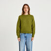 Pull col rond manches longues vert fonc&eacute; femme