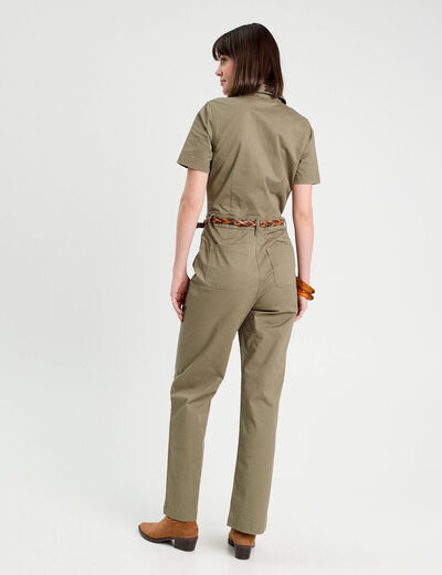 Combinaison pantalon ceinturée vert kaki femme
