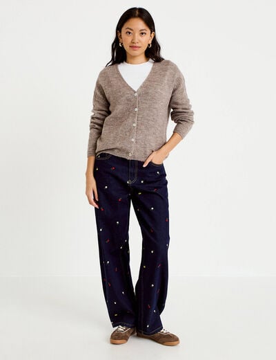 Jean avec broderie bleu marine femme