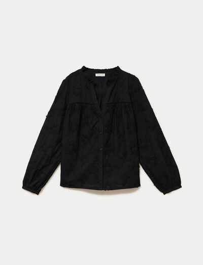 Blouse droite col rond manches longues noir femme