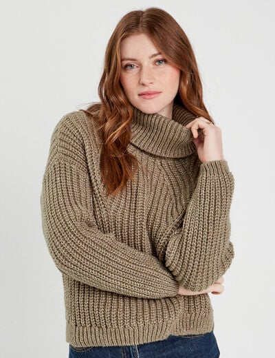 Pull avec col roulé vert kaki femme