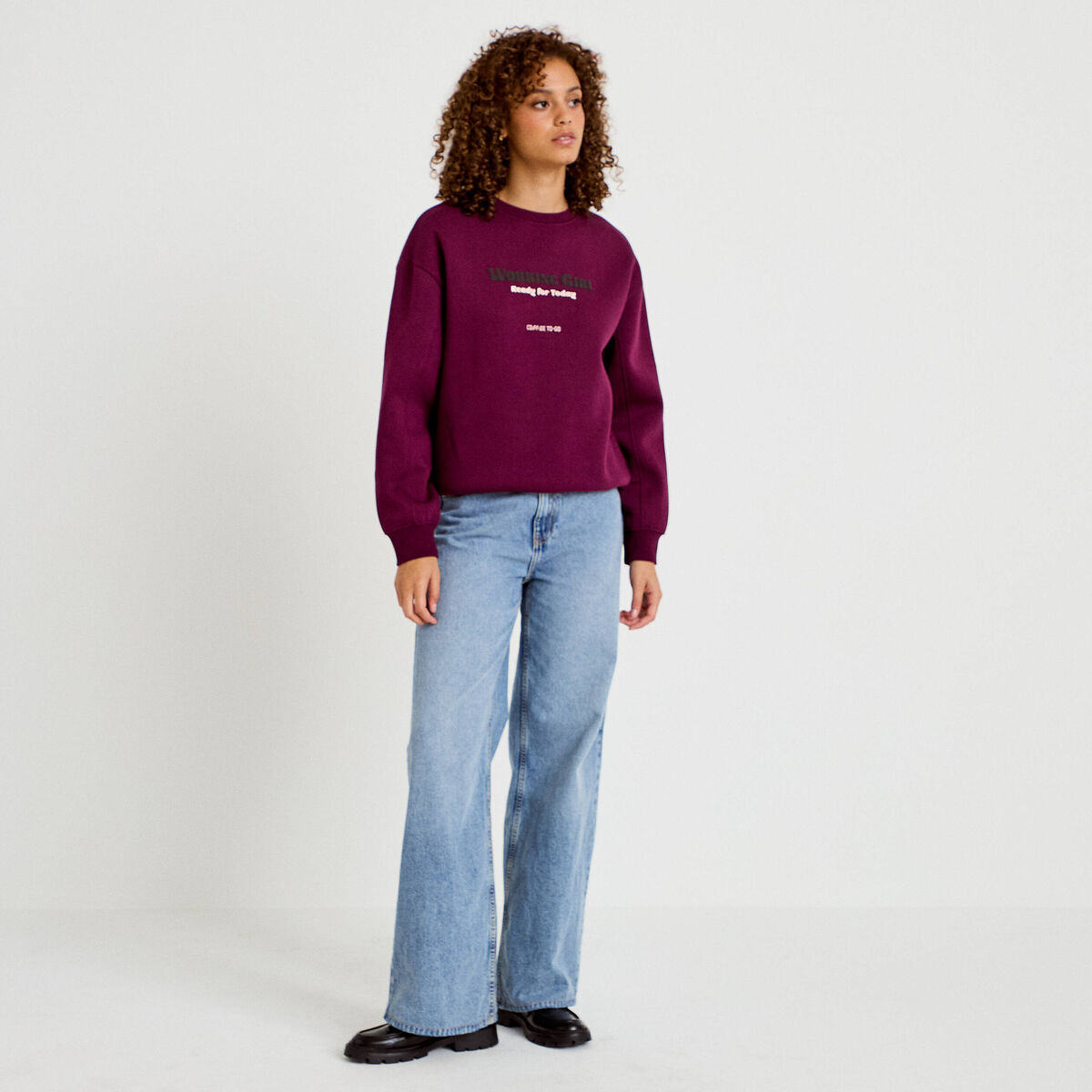 Sweat droit manches longues violet fonc&eacute; femme