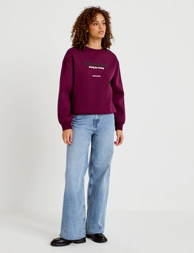 Sweat droit manches longues violet fonc&eacute; femme