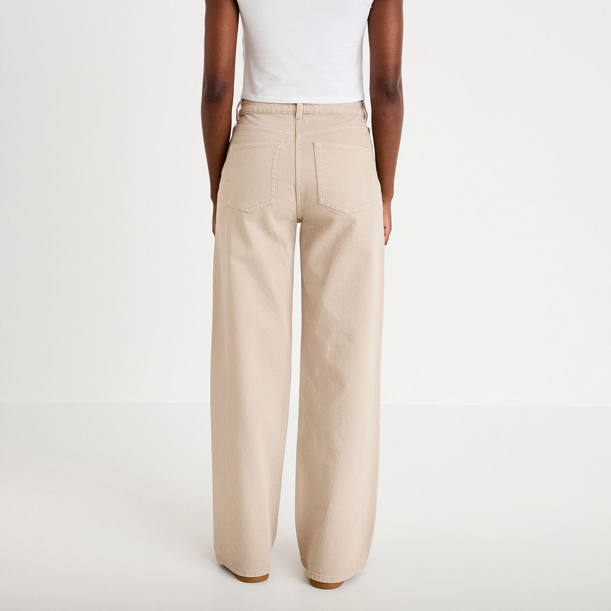 Jean wide leg taille haute beige femme