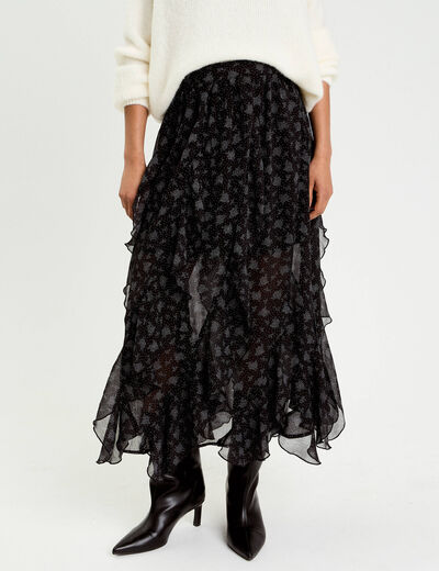 Jupon &eacute;vas&eacute; longueur 3/4 en voile noir femme