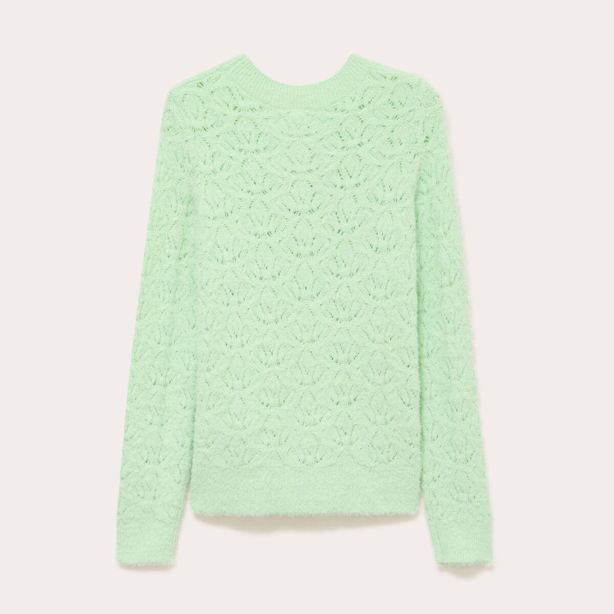 Pull ajour&eacute; col rond manches longues vert pastel femme