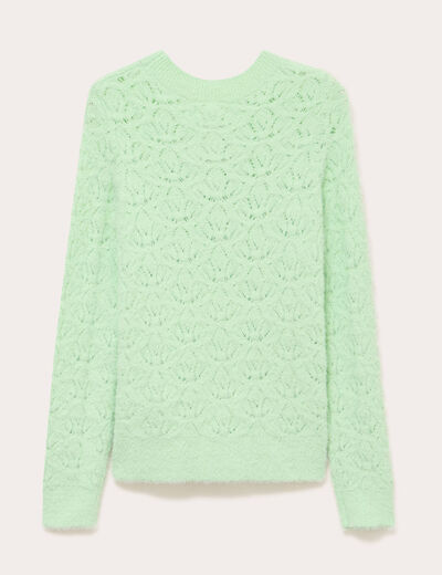Pull ajour&eacute; col rond manches longues vert pastel femme