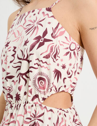 Robe longue évasée ouvertures rose femme