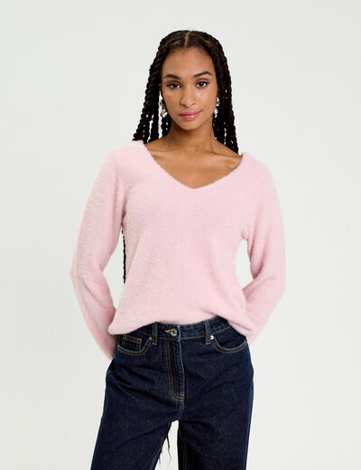 Pull d&eacute;tails coeur rose pastel femme