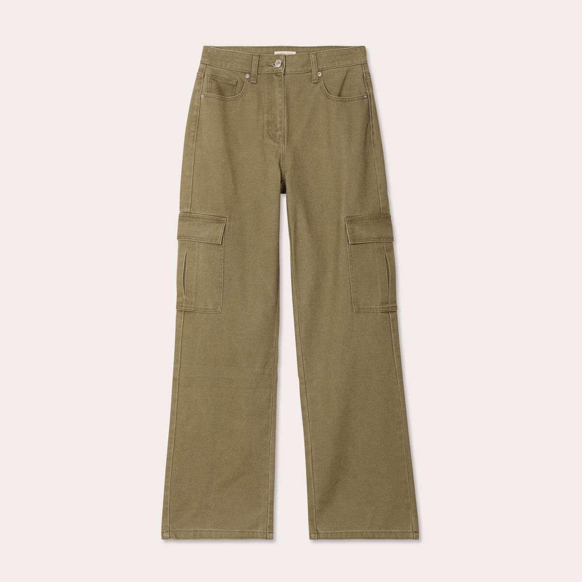 Pantalon large poches cargo vert kaki femme