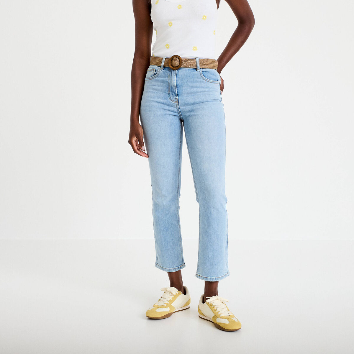 Jean bootcut cropped taille haute denim triple stone femme