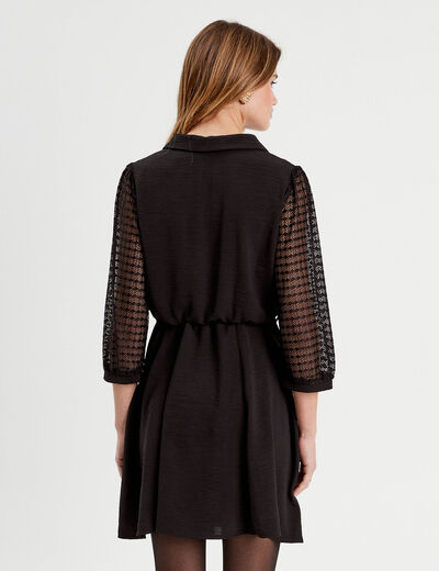 Robe trapèze manches dentelle noir femme