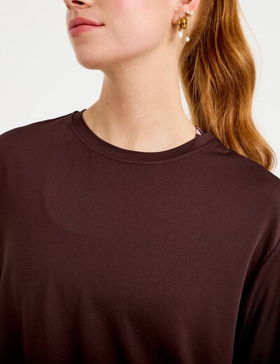 T-shirt col rond manches courtes marron fonc&eacute; femme