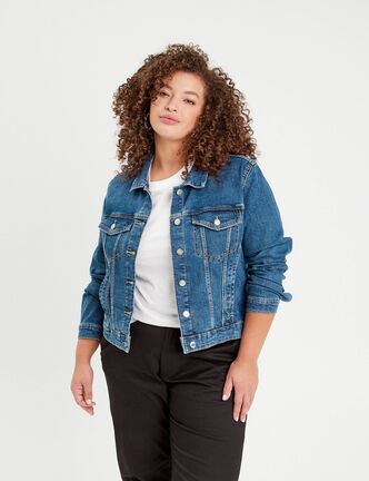 Veste droite en jean denim stone femme