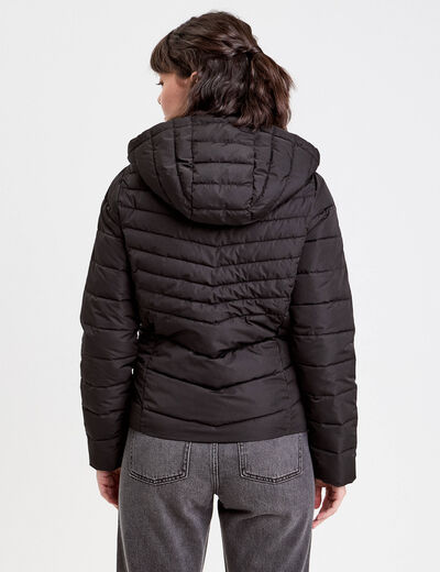 Doudoune ajustée à capuche noir femme