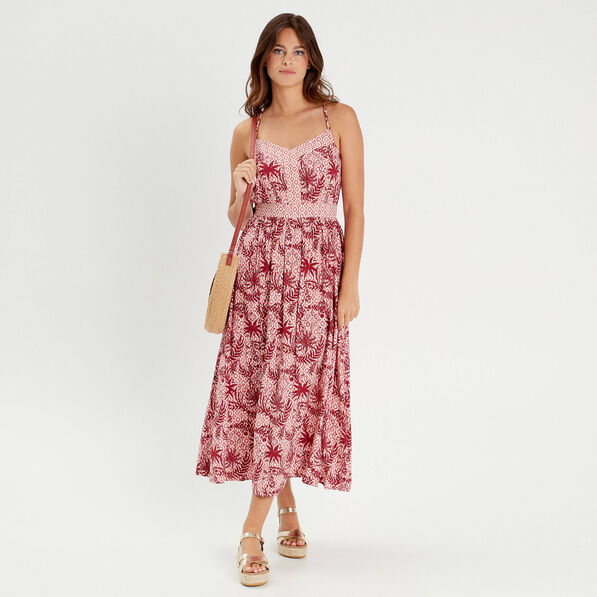 Robe longue évasée bretelles blanc femme