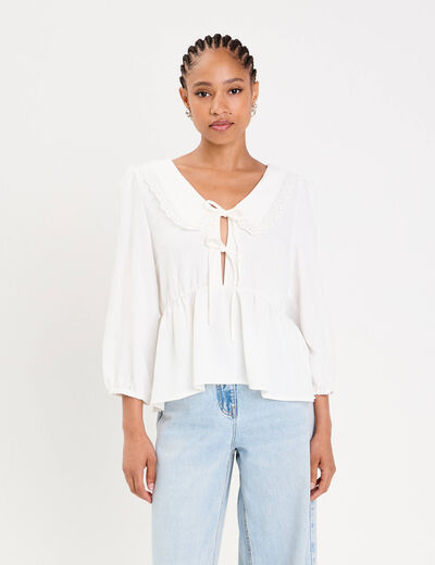 Blouse col claudine ecru femme