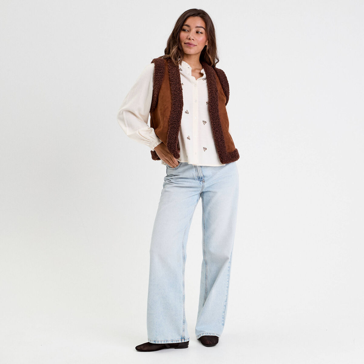 Veste sans manches marron fonc&eacute; femme