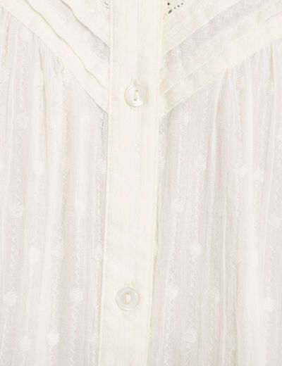 Blouse droite col rond manches longues ecru femme