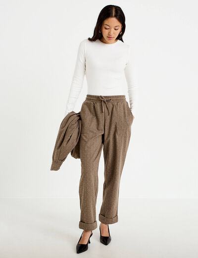 Jogging jegging en maille taupe femme