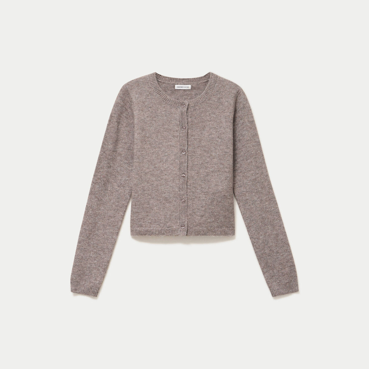 Gilet boutonn&eacute; manches longues taupe femme