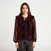 Blouse voile transparent paillet&eacute; violet fonc&eacute; femme