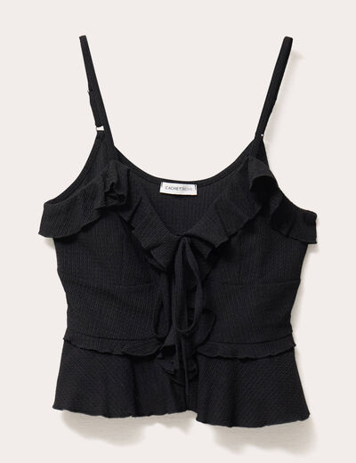 Blouse cropped volants noir femme