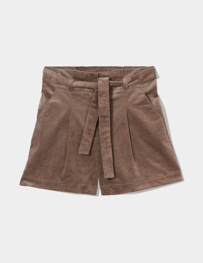 Short paperbag velours taupe femme