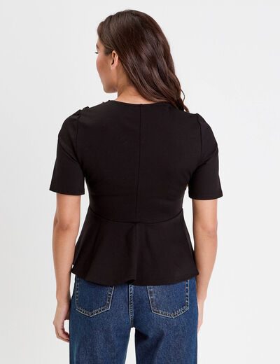 Top cintré col rond manches longues noir femme