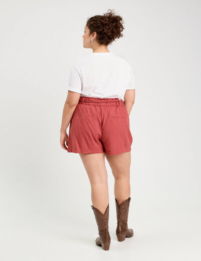 Short regular contenant du lin vieux rose femme