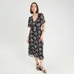 Robe midi évasée col en V noir femme