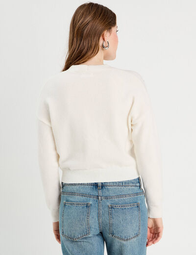 Gilet court brodé ecru femme