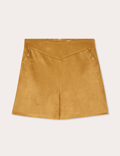 Short droit suédine camel femme