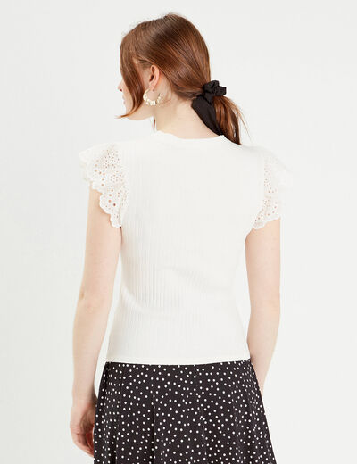 T-shirt manches courtes côtelé ecru femme