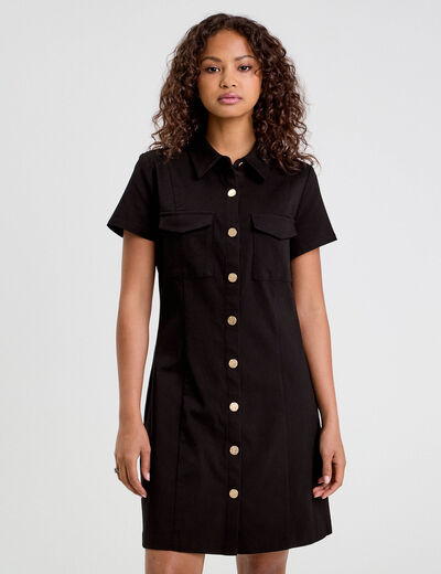 Robe droite boutonnée noir femme