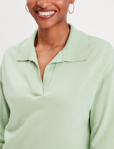 Pull col polo vert kaki femme